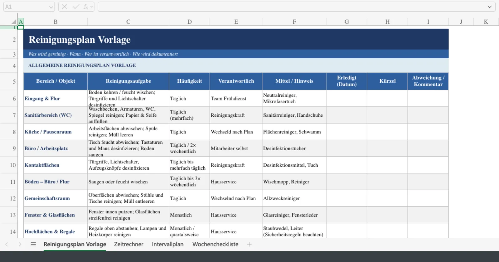 Vorschau von Reinigungsplan_Vorlage.xlsx