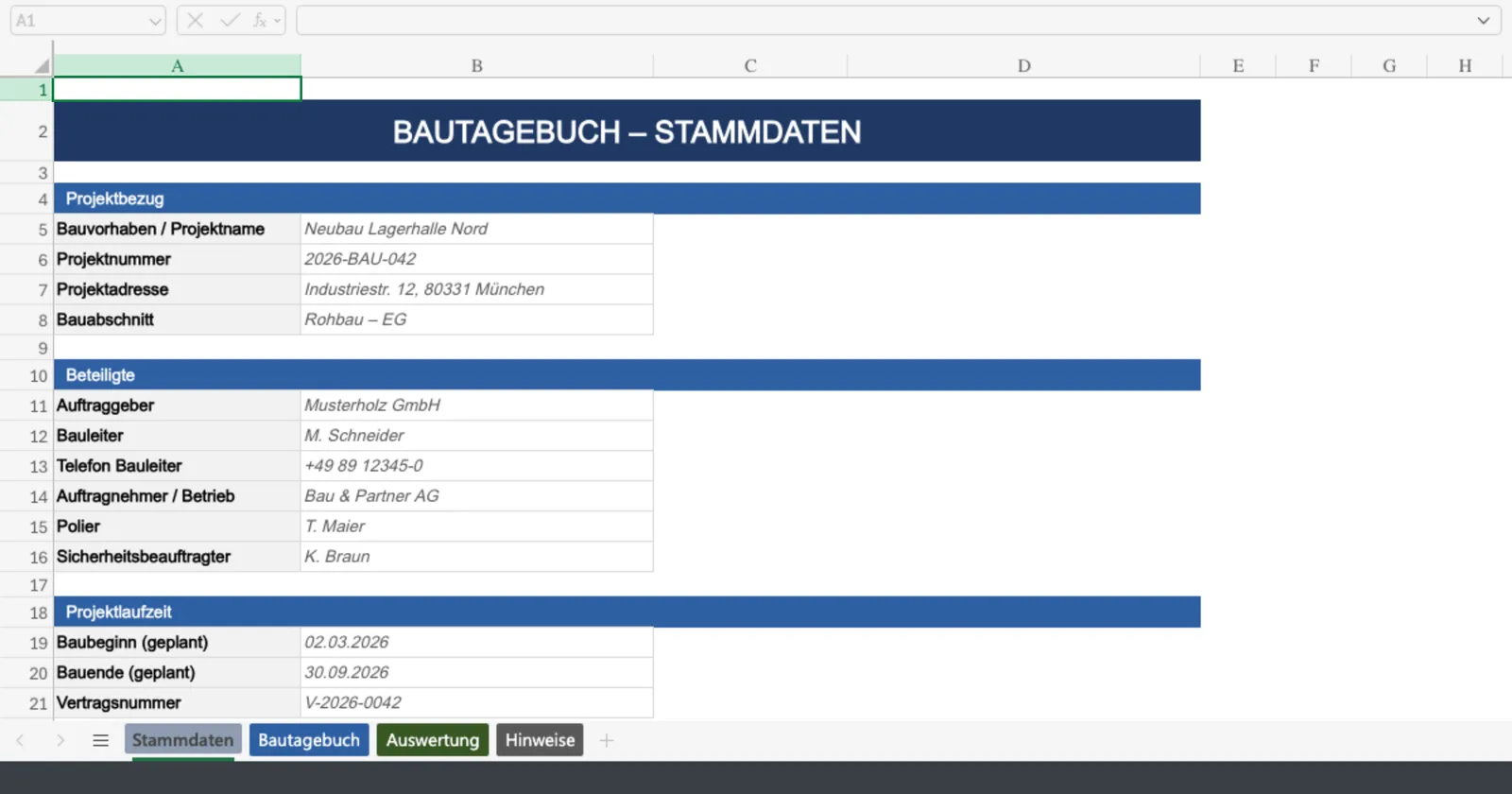 Vorschau von Bautagebuch_Vorlage.xlsx