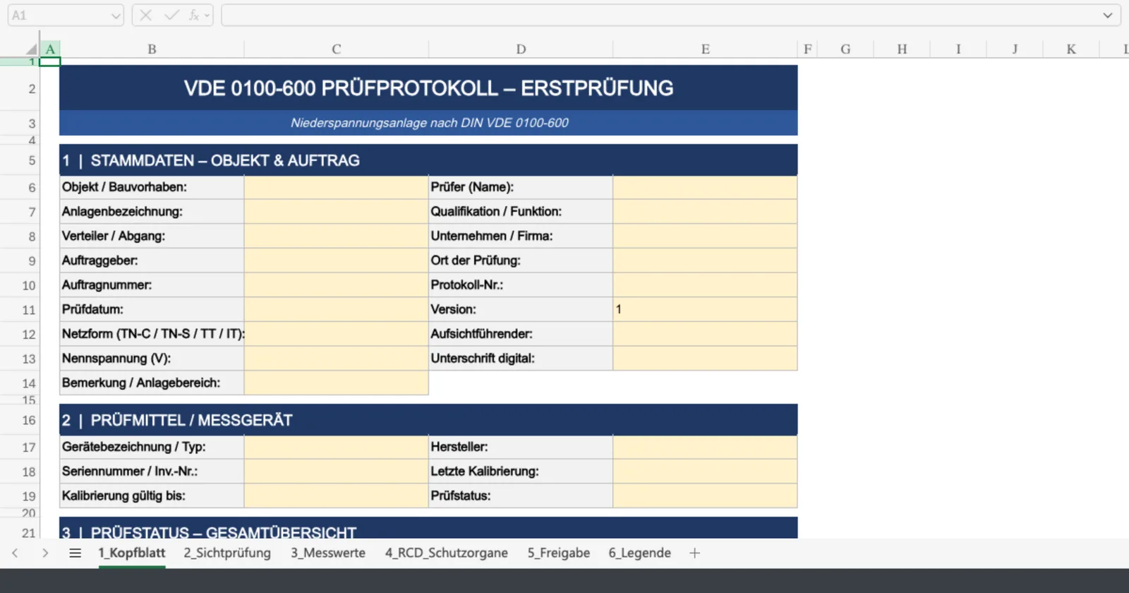 Vorschau von VDE_0100_600_Pruefprotokoll.xlsx