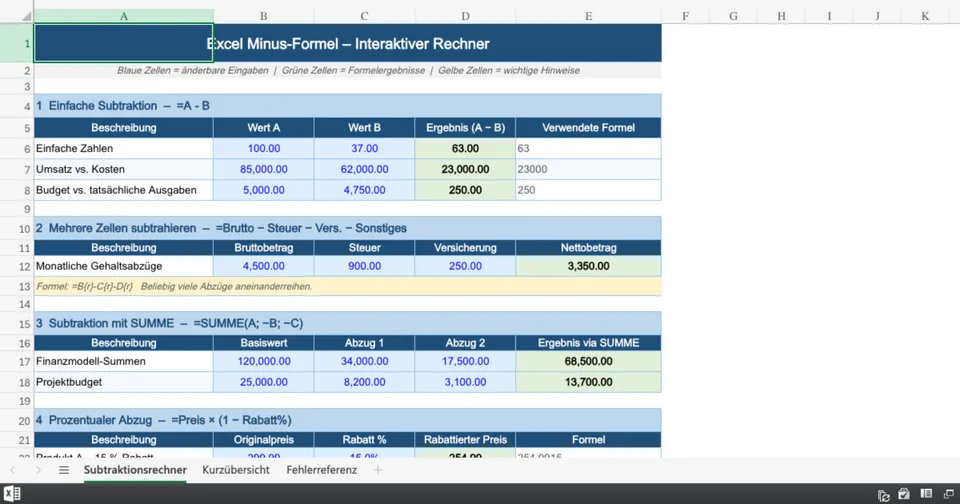 Vorschau von excel_minus_formula_DE.xlsx
