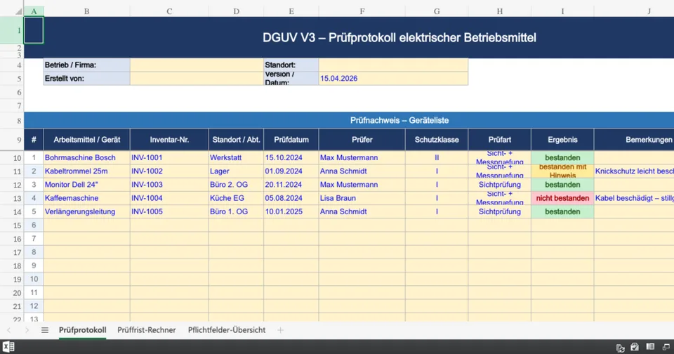 Vorschau von DGUV_V3_Pruefprotokoll.xlsx
