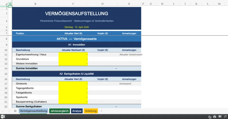 Vorschau von Vermoegensaufstellung.xlsx
