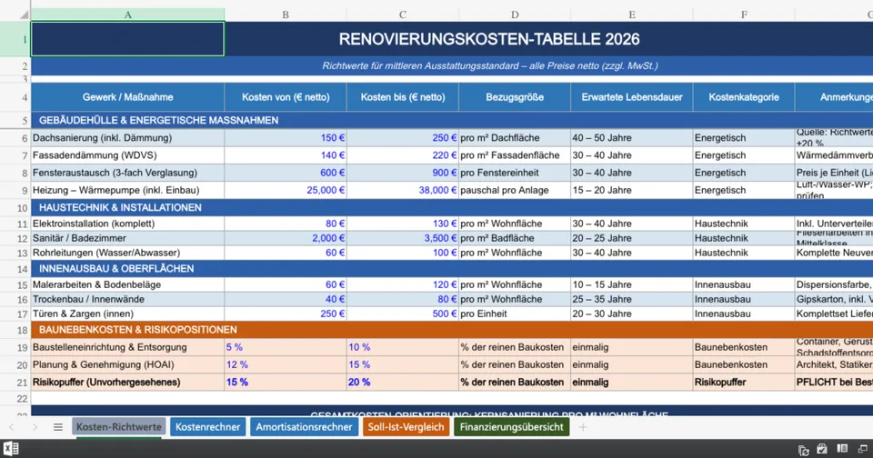 Vorschau von Renovierungskosten_Kalkulation_2026.xlsx
