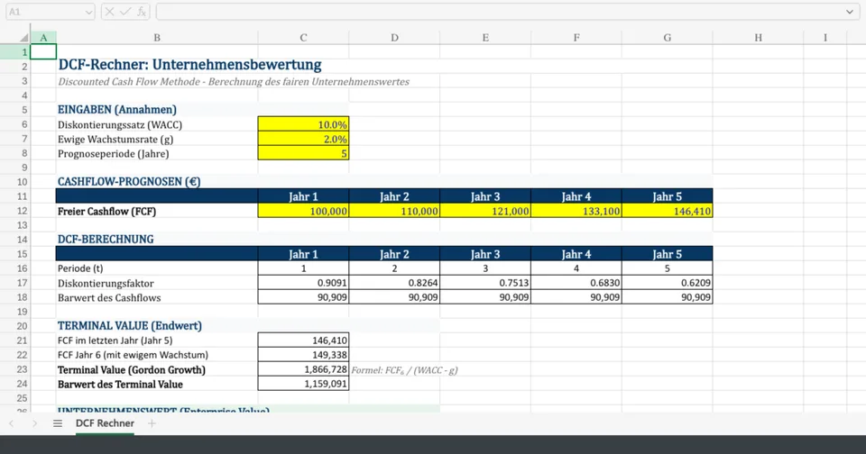 Vorschau von DCF_Rechner_Unternehmensbewertung.xlsx