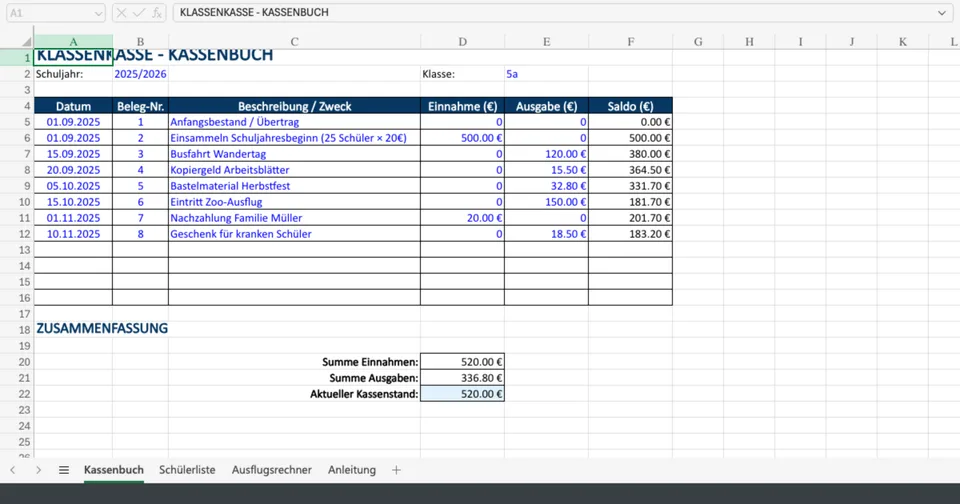 Vorschau von Klassenkasse_Vorlage.xlsx