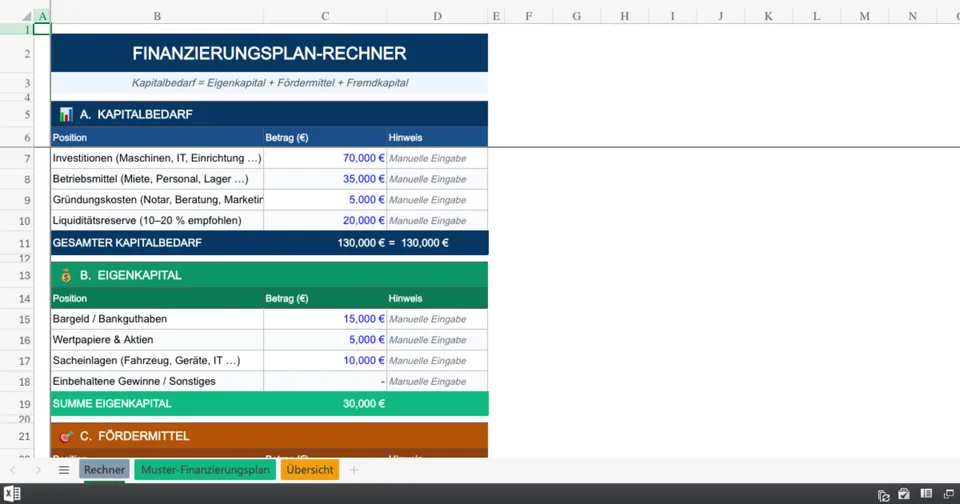 Vorschau von Finanzierungsplan_Vorlage.xlsx