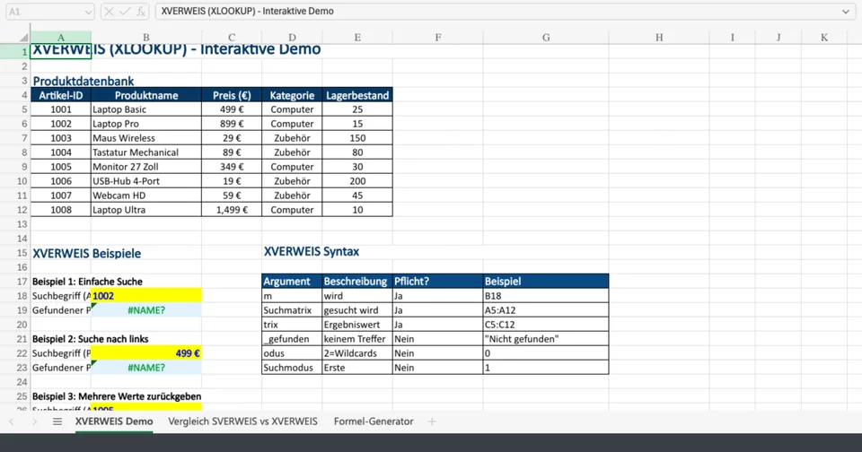 Vorschau von XVERWEIS_Demo.xlsx