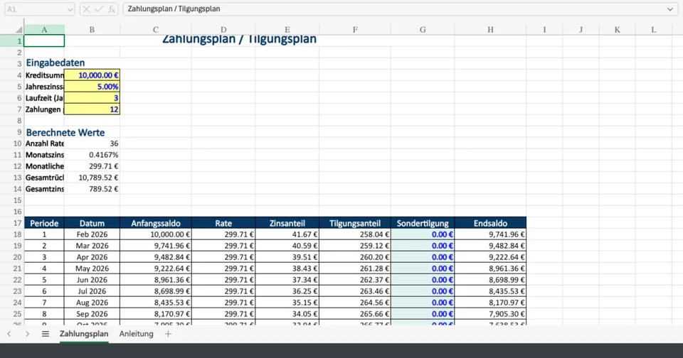 Vorschau von Zahlungsplan_Excel_Vorlage.xlsx
