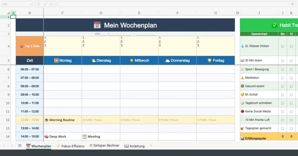 Vorschau von Wochenplan_Vorlage.xlsx