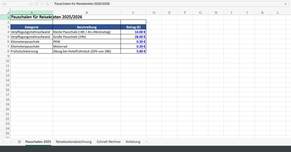 Vorschau von Reisekostenabrechnung_Vorlage.xlsx
