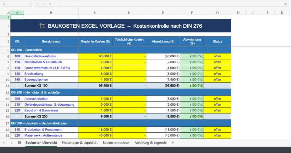 Vorschau von Baukosten_Vorlage_DIN276.xlsx