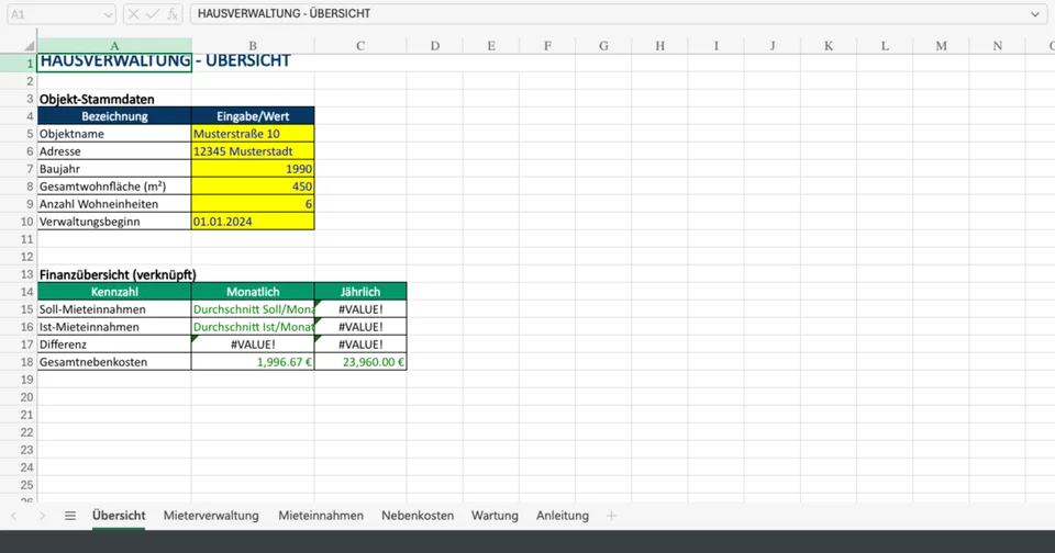 Vorschau von Hausverwaltung_Excel_Vorlage.xlsx