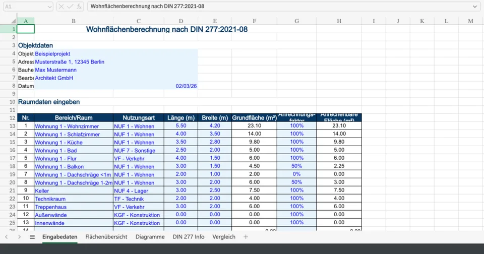 Vorschau von DIN277_Wohnflaechenberechnung.xlsx