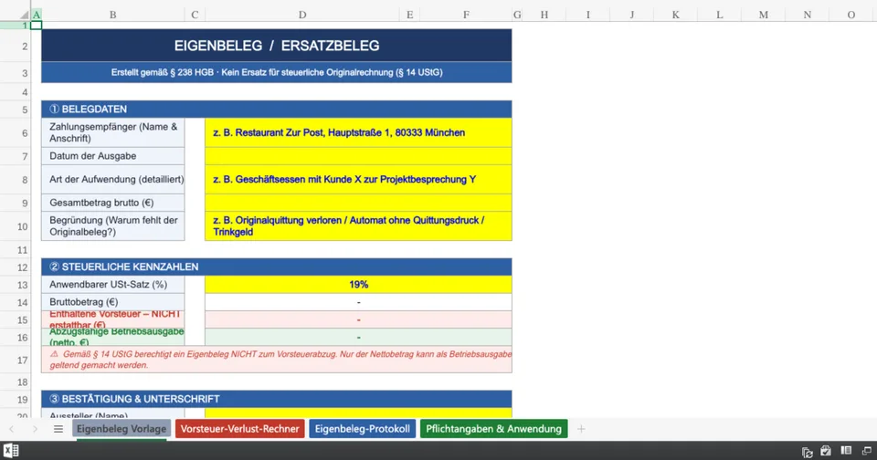 Vorschau von Eigenbeleg_Vorlage.xlsx