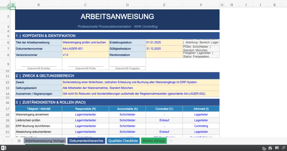 Vorschau von Arbeitsanweisung_Vorlage.xlsx