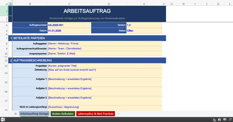 Vorschau von Arbeitsauftrag_Vorlage.xlsx