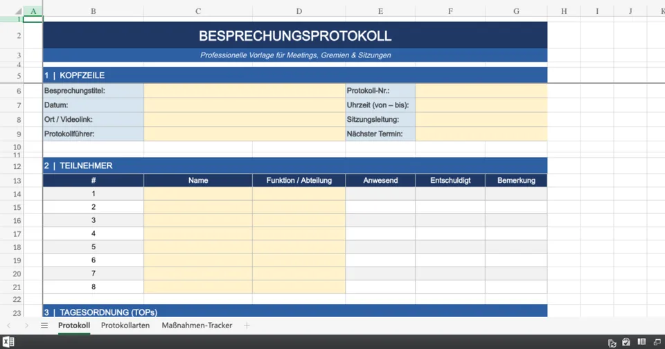 Vorschau von Besprechungsprotokoll_Vorlage.xlsx