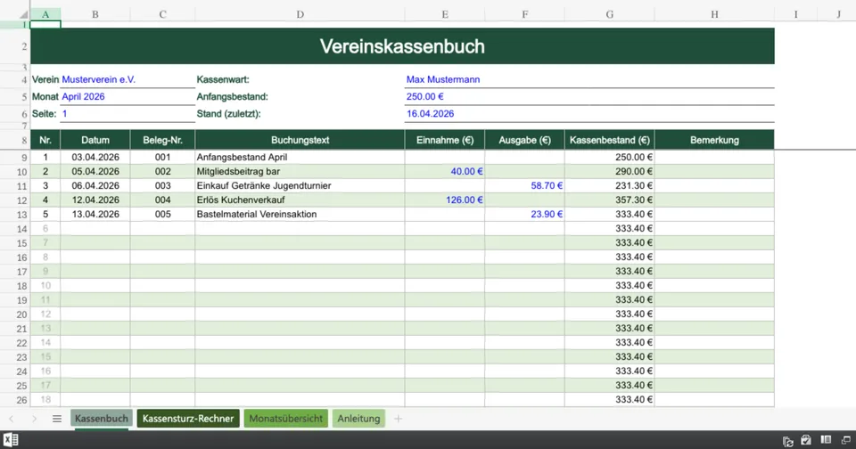 Vorschau von Vereinskassenbuch.xlsx