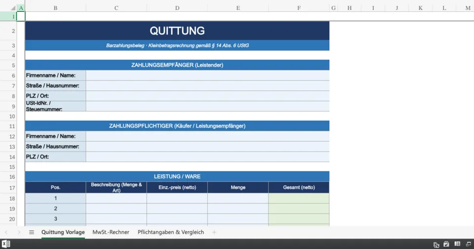 Vorschau von Quittung_Vorlage.xlsx