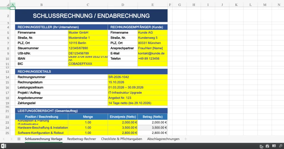 Vorschau von schlussrechnung_vorlage.xlsx