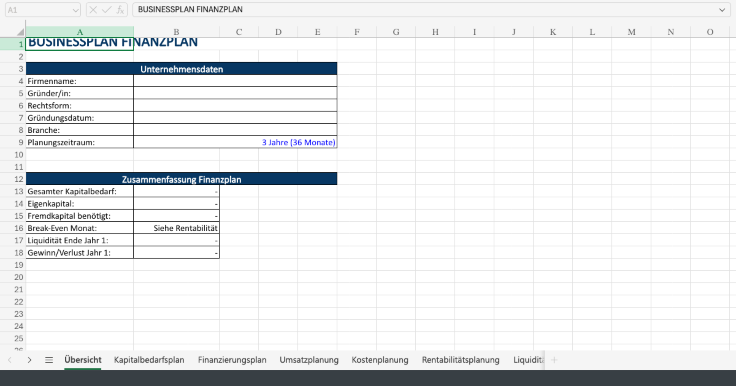 Vorschau von Businessplan_Vorlage_Excel.xlsx