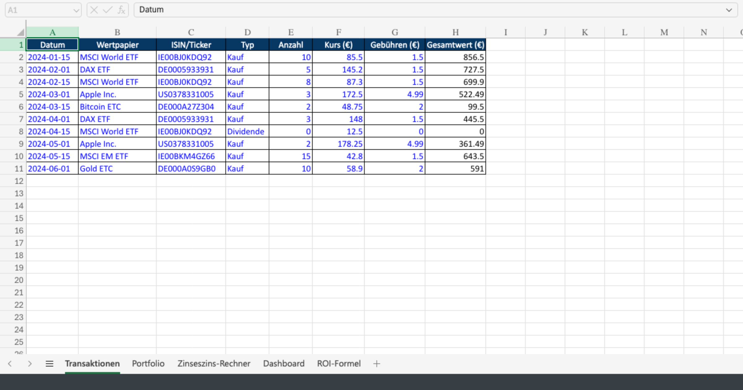 Vorschau von Portfolio_Excel_Vorlage.xlsx
