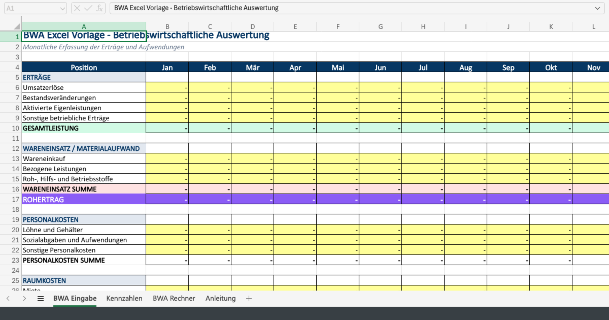 BWA Excel Vorlage kostenlos [2026] - WHK Controlling