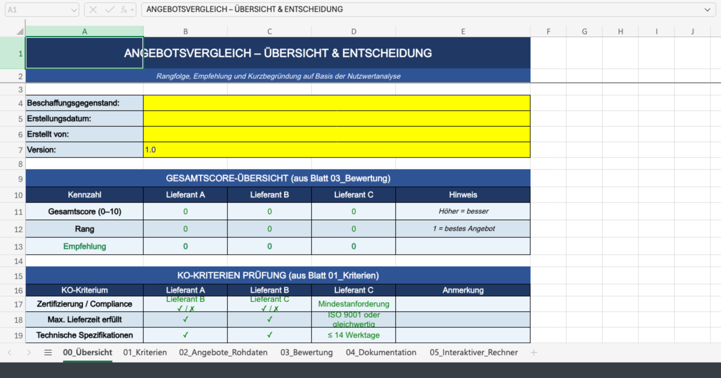 Vorschau von Angebotsvergleich_Vorlage.xlsx