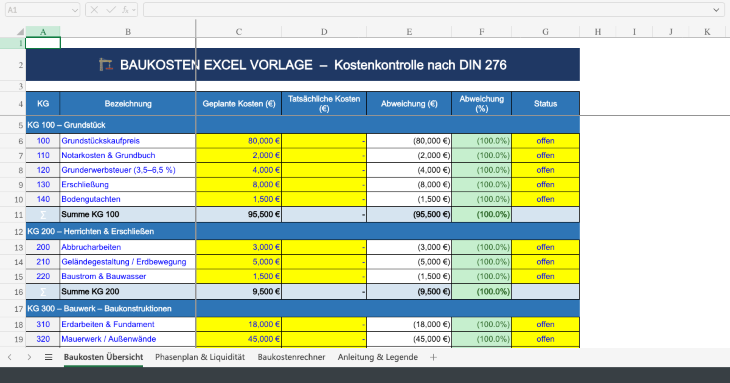 Vorschau von Baukosten_Vorlage_DIN276.xlsx