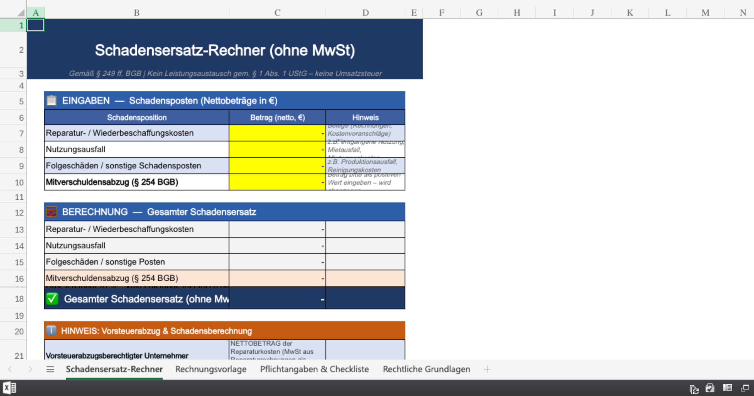 Vorschau von Schadensersatz_Rechner_Vorlage.xlsx