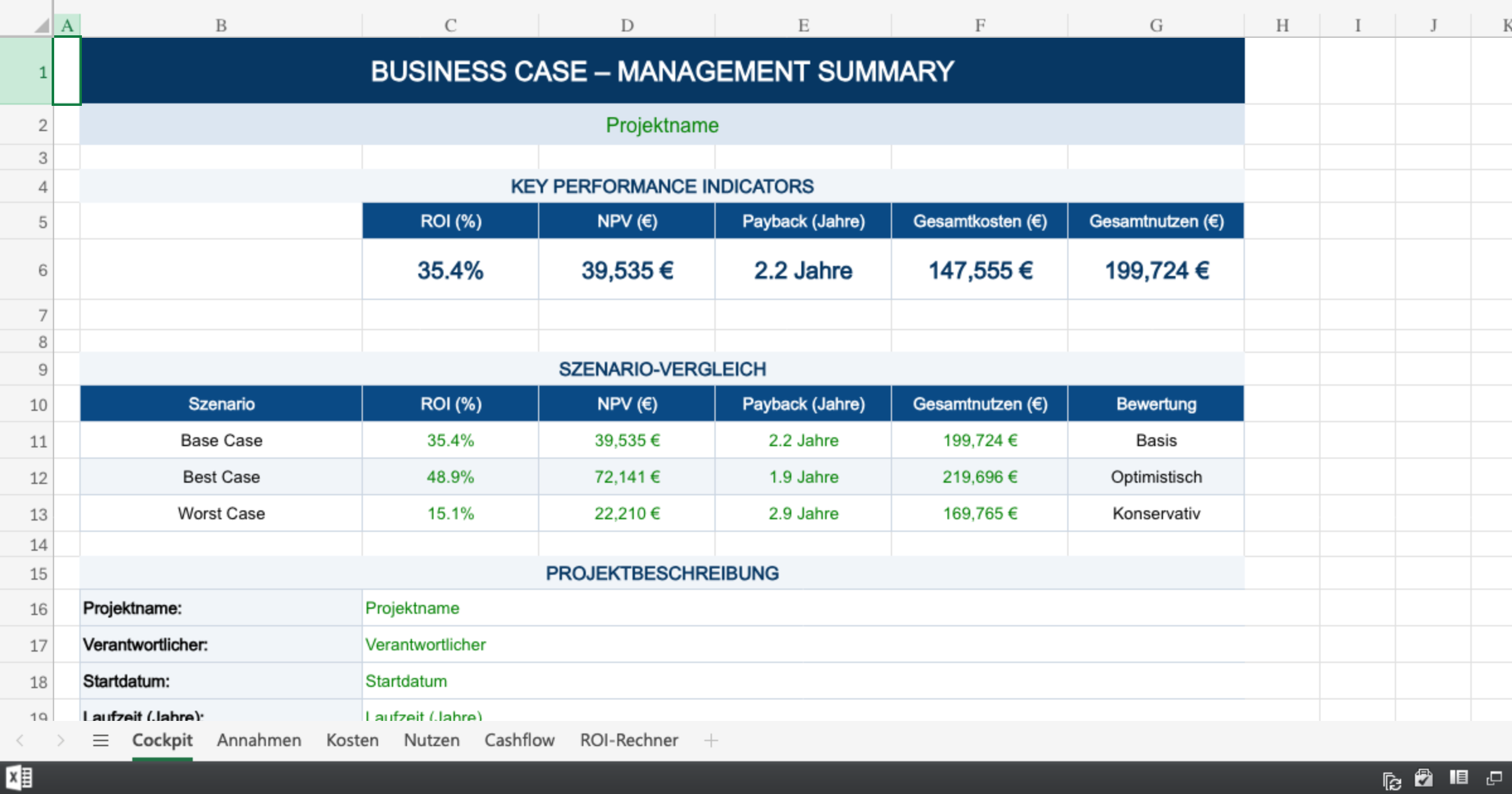 Business Case Vorlage Excel (+ROI) - WHK Controlling