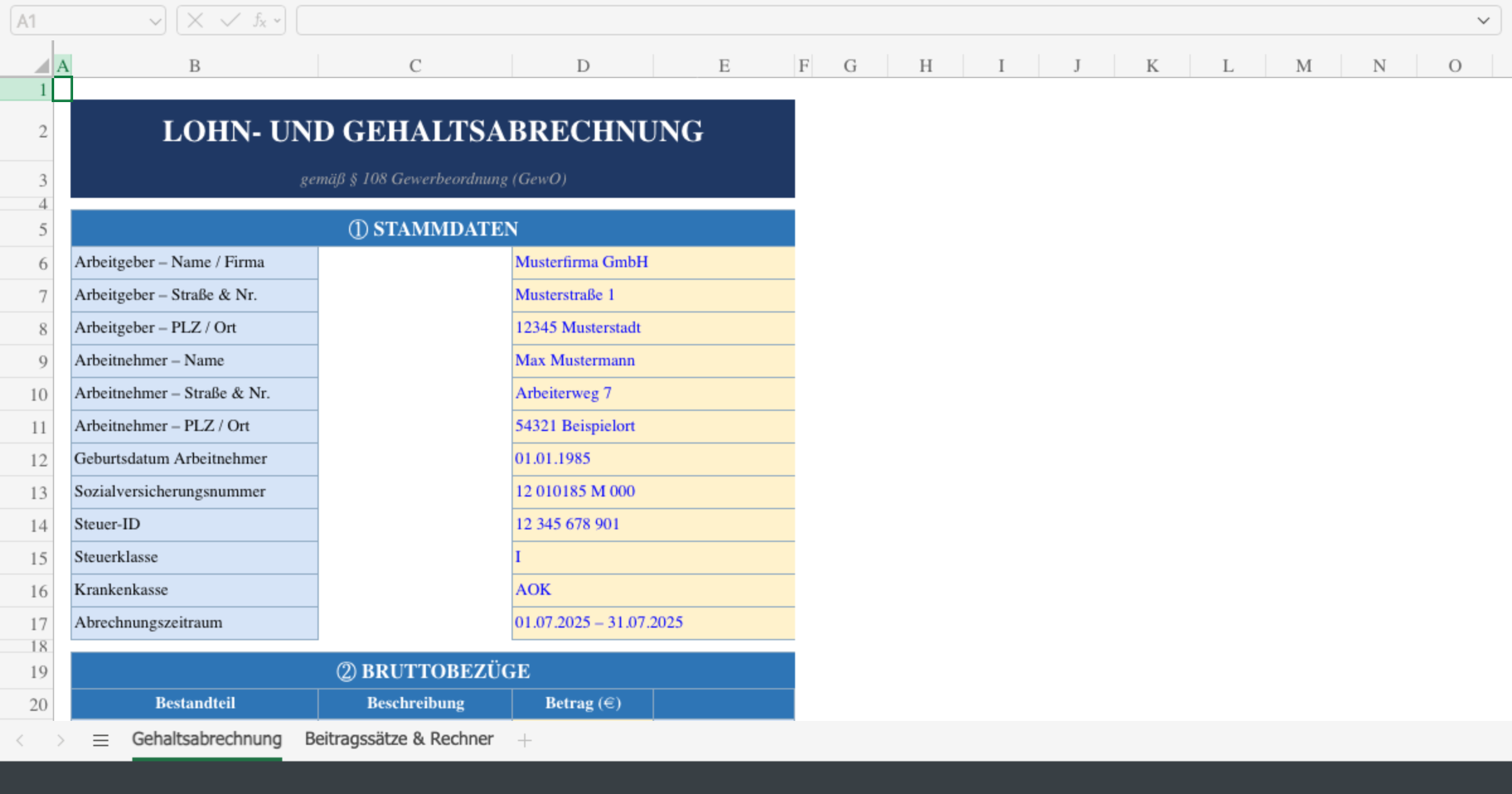 Vorschau von Gehaltsabrechnung_Vorlage.xlsx