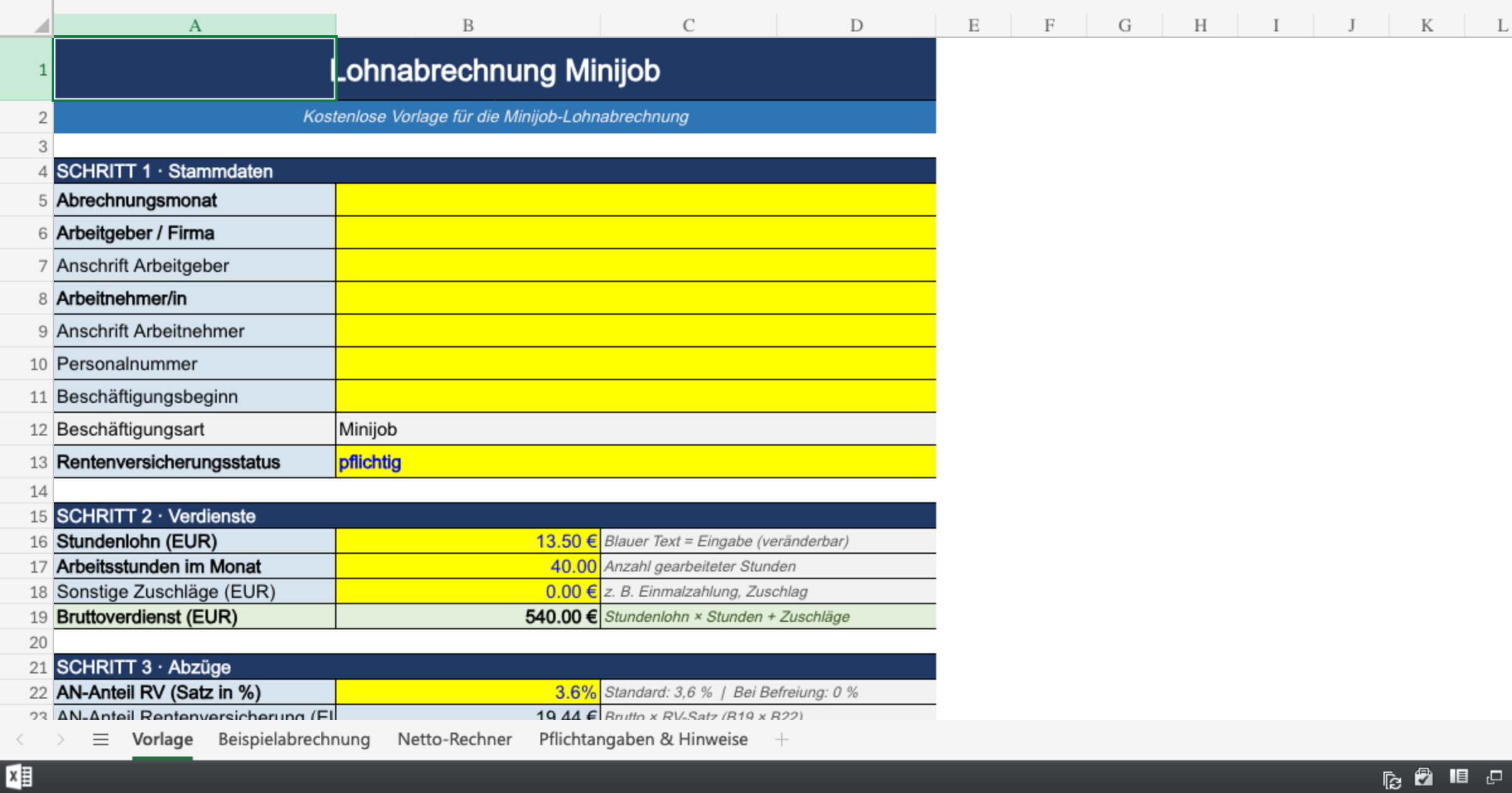 Vorschau von lohnabrechnung_minijob.xlsx