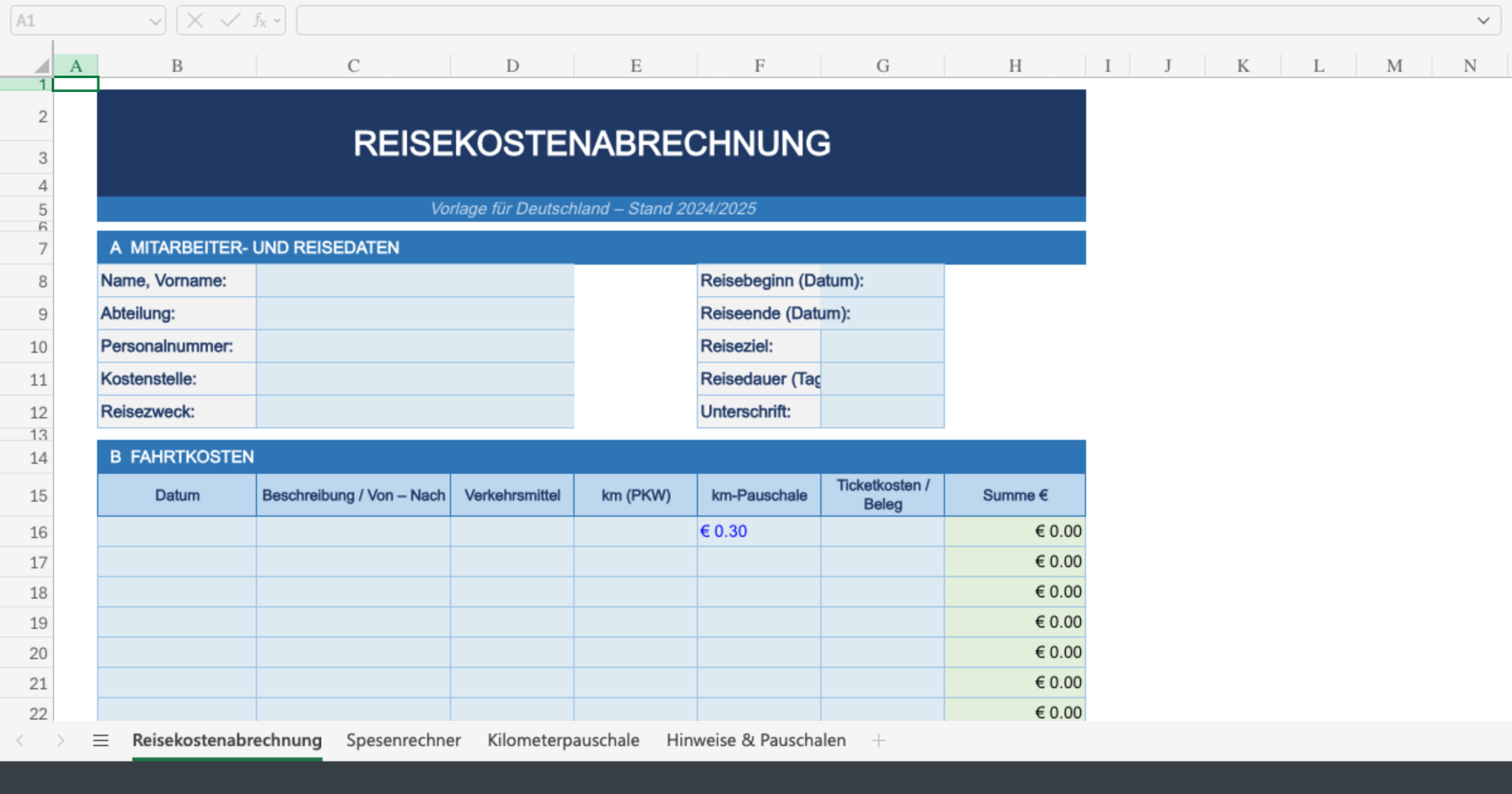 Vorschau von Reisekostenabrechnung.xlsx